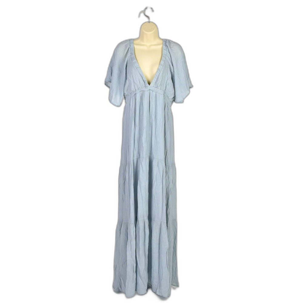 HYFVE Bohemian Hippie Chic Low V-Neck Flutter Sleeve Maxi Dress Size L
